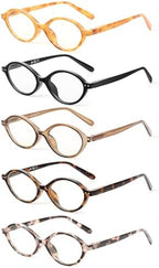 JM 5 Pack Oval Reading Glasses for Women, Trendy Blue Light Blocking Computer Readers with Spring Hinges