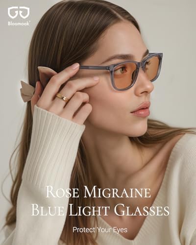 Bloomoak Rose Migraine Glasses,FL-Flex Light Sensitivity Relief Tinted Glasses for Indoor Fluorescent Glare/Women