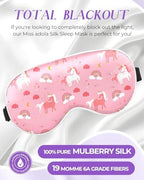 Miss Adola Sleep Mask for Kids - Silk Eye Mask for Sleeping Cute Cartoon Kids Sleep Mask for Boys Girls Teens Soft Smooth Adjustable Straps Silk Kids Eye Cover, PK Rainbow Unicorn