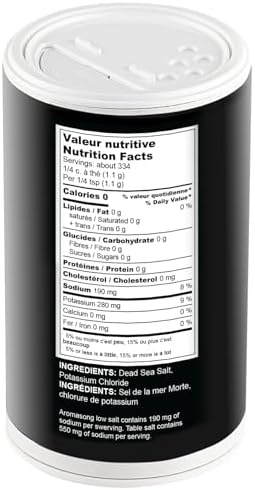 Aromasong Low Sodium Sea Salt 13 OZ. Salt Shaker 100% Natural Fine Grain Dead Sea Potassium Chloride with Dead Sea Salt.