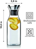 EVA SOLO | Fridge Carafe 1.0L | For Hot & Cold Drinks | 100% drip-free | Dishwasher-safe Borosilicate Glass | Stainless steel & Silicone Pouring Lip | Fits Most Refrigerator Doors | Danish Design
