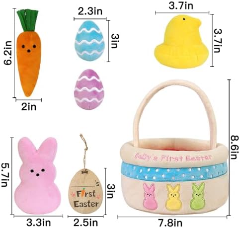 Bunny Chorus My First Easter Basket Stuffers for Babies, 6ct Personalized Baby's First Easter Basket Playset, Peep Bunny Chick Carrot Egg Gifts for Infants Boys Girls Kids Toddlers