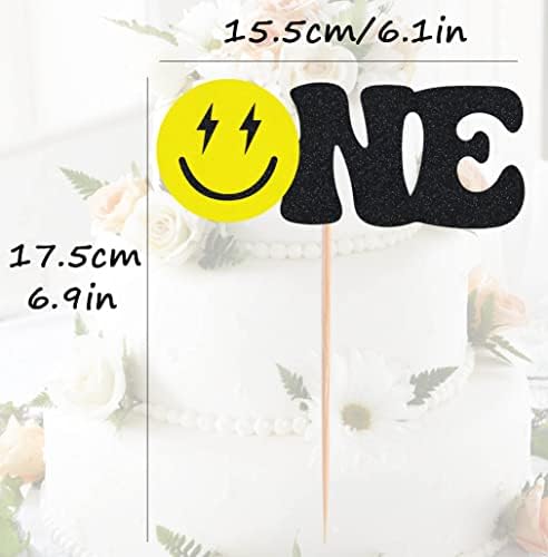Happy Dude Cake Topper - Smiley Face Birthday Party Decorations - One Cool Dude 1st Birthday Cake Decor for Baby Shower, Gender Reveal Party, Photo Booth Props
