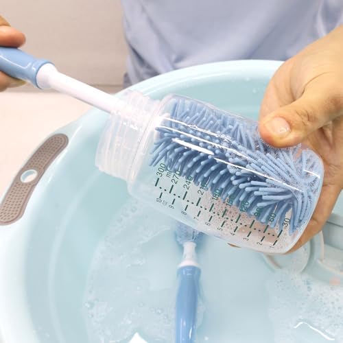 Silicone Cleaning Brush, 12" Long Handle Water Bottle Cleaner for Baby, Sports, Vase, Glassware, and Smaller Diameter Openings