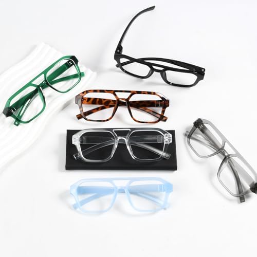 Eyekepper 6 Pack Pilot Blue Light Blocking Reading Glasses Metalless Screwless Spring Hinges Computer Readers Men Women +0.75