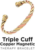 Magnetic Copper Bracelet Triple Cuff, For Men and Women, High Power Magnets, Adjustable Bangle