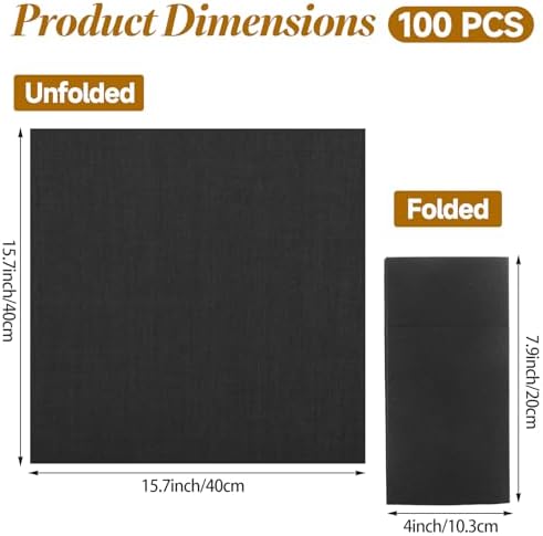 100 Pack Black Linen-Feel Disposable Napkins - 16.5"x16.5" Elegant Dinner Paper Guest Towels, Pre-folded Cloth-like Dinner Napkins for Weddings & Upscale Events