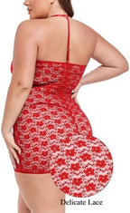 Plus Size Sheer Stretch Mesh Babydoll Dress Zipper Shirring Halter Chemise Curvy Sexy Lingerie for Women