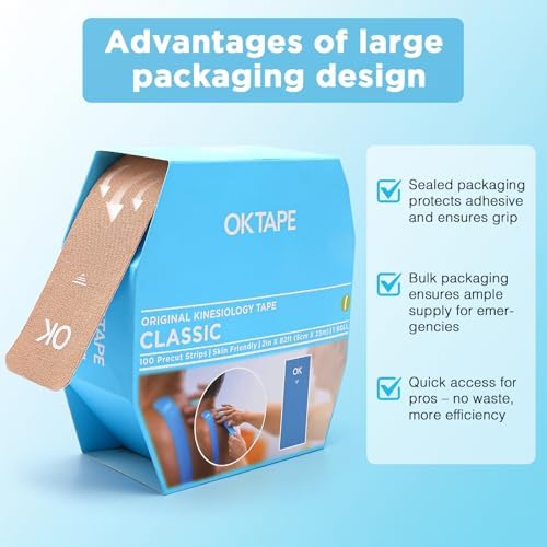 OK TAPE Kinesiology Tape Pre Cut Strips Bulk (150 PCS),Elastic Cotton Latex Free Hypoallergenic Athletic Tape Roll for Muscle Joint Knee,Waterproof k Tape 2in×10in/PCS