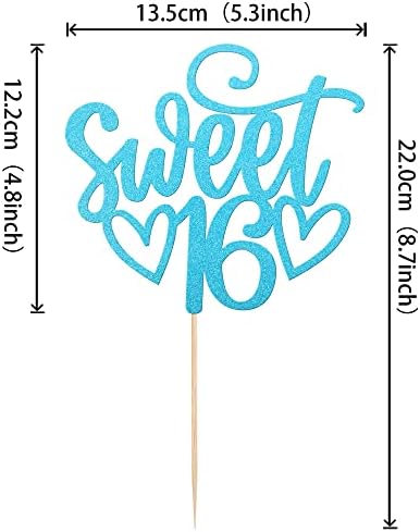 1 Pack Sweet Teenager 16 Cake Topper Glitter 16th Birthday Cake Pick for Cheers to 16 Years Old 16th Birthday Party Cake Decorations Supplies Light Blue