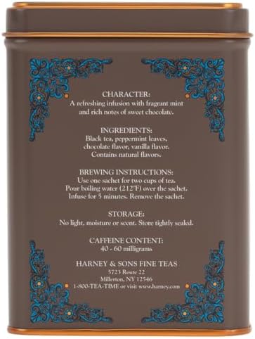 Harney and Sons Chocolate Mint, Flavored Black Tea - 20 Sachets per Tin
