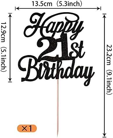 Rsstarxi 1 Pack Happy 21st Birthday Cake Topper Black Glitter 21 & Fabulous Cheers to 21 Years Old Birthday Cake Pick for Celebrating 21st Birthday Anniversary Party Cake Decorations Supplies