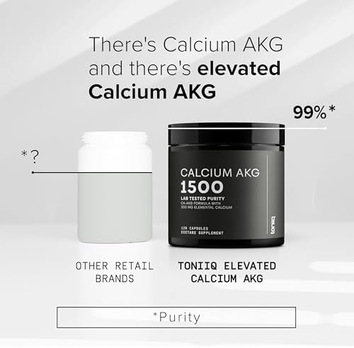 Toniiq 1500mg Ultra High Purity Ca AKG Supplement - 99%+ Highly Purified and Bioavailable Calcium Alpha-Ketoglutarate - Calcium AKG Longevity Supplement - 120 Ca-AKG Vegetarian Capsules