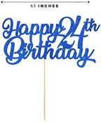 Blue Happy 24th Birthday Cake Topper, Royal Blue Glitter Cheers To 24 Years Party Cake Decorations, Supply