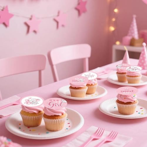 45 PCS Edible Pink Elephant Cupcake Toppers Picks Gender Reveal Cake Decorations for Elephant Theme Baby Shower Kids Birthday Party Cake Decorations Supplies