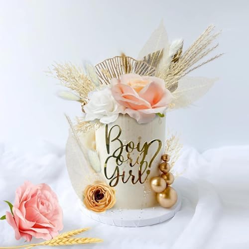 Boy or Girl Cake Topper - Gender Reveal Cake Toppers,Baby Shower Cake Decoration for Pregnancy Announcement/welcome Baby Party Supplies Birthday Party Decor(Gold Acrylic)