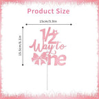 Half Birthday Decorations for Girls, Pink Bow 1/2 Birthday Cake Topper for 6 Months Baby, Halfway to One Baby Girl Party Supplies