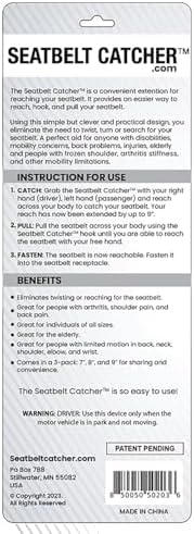 Seatbelt Catcher Seat Belt Aid Grabber - for Elderly & Disabled, Seatbelt Reacher Tool for Seniors with Back, Shoulder, or Elbow Injury, Easy Reach Mobility & Daily Living Aid, 2 Pack, Black