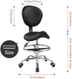 KKTONER Black Saddle Drafting Chair with Back Swivel Office Chair with Footrest Height Adjustable for Work Home Computer Task Stool Chair with Wheels