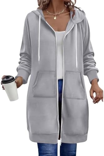 Long Hoodie for Women Zip Up Fashion Long Sleeve Long Tunic Sweatshirts with Pockets Oversized Fleece Casual 2025 Fall Jacket