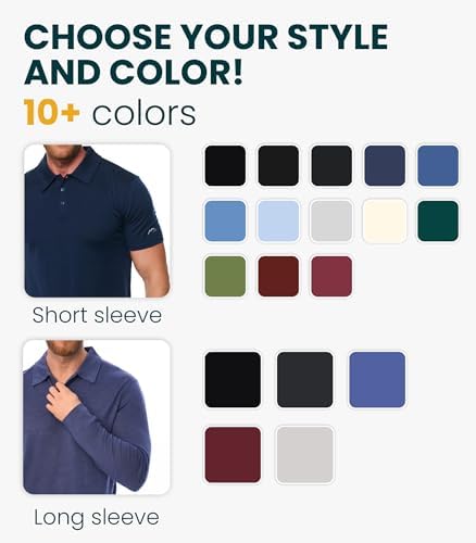 Merino Wool Polo Shirt Men - Anti-Odor 100% Merino Wool Shirts for Men Short Sleeve and Long Sleeve Breathable Polo
