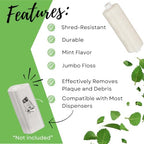 Dental Floss Refill 200 Yards Each, Shred-Resistant Durable Large Jumbo Mint Waxed Spool Floss Refill Bulk Pack with Green Translucent Dispenser (5-Pack)