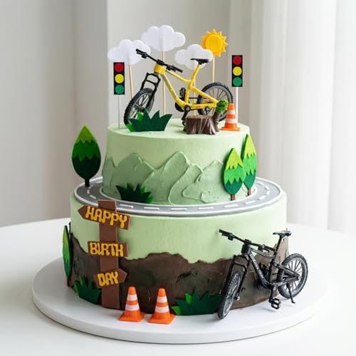 17Pcs Bicycle Cake Toppers Bike Cake Decorations for Bicycle Themed Birthday Party Supplies