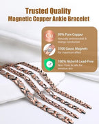 Jeracol Copper Ankle Bracelet for Women, Adjustable Magnetic Ankle Bracelets for Women with 3500 Gauss Neodymium Magnet