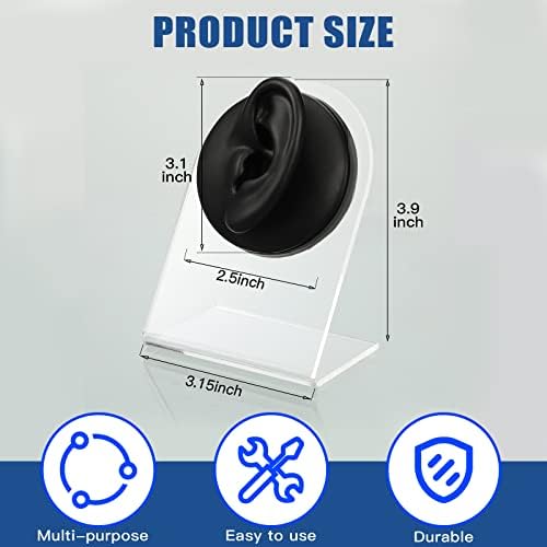 Cindeer 2 Pcs Flexible Silicone Ear Model Reused Soft Mold Fake Ear for Earrings Jewelry Display for Piercing Practice with Acrylic Stand (Black)