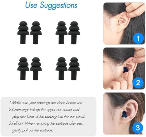 4Pairs Ear Plugs for Sleeping,Soft Silicone Earplugs Noise Cancelling,Black Earplug for Swimming Snoring Concerts Shooting Airplanes.