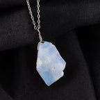 InfinityGemsArt Raw Rainbow Moonstone Crystal Pendant Necklace, Rough Gemstone, Blue Fire, Birthstone, Chakra Healing Stones, Women Jewelry, Rhodium 925 Silver Chain 20 inch, Natural Rock