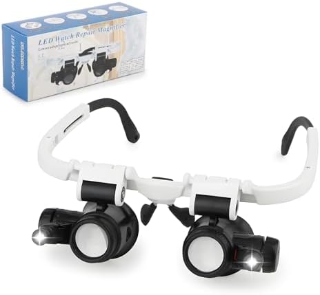 Handsfree Magnifying Glass Headband Magnifier with 2 LED Lights 8X 15X 23X Magnification Head-Mounted Loupe for Close Work, Jewelry, Jewelers, Sewing, Crafts, Hobbies, Coin, Maps, Watch Repair