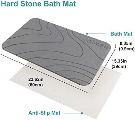 JUERLEN 2 Pack Diatomaceous Earth Shower Mat, Stone Bath Mat, Nonslip Super Absorbent Fast-Drying Hard Bath Mat for Bathroom Shower Floor, 24 x 16 inch, Grey Wave Design