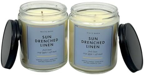 Bath & Body Works Sun Drenched Linen 1-Wick Scented Candle with Natural Essential Oils 7oz - Pack of 2