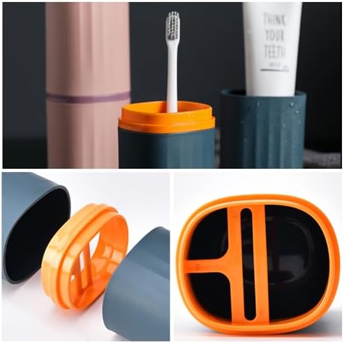 2 Pack Travel Toothbrush Holder, 2 in 1 Toothbrush and Toothpaste Case for Traveling, Portable Tooth Brush Cup with Cover, Toothbrush Holder for Camping Business Trip Bathroom School, Pink and Blue