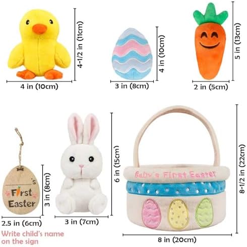 Baby's First Easter Basket Stuffers Playset, 5ct Stuffed Plush Bunny Chick Carrot Egg for Babies Girls Boys Kids Infant Toddler, Personalized Easter Decorations Gifts Party Supplies