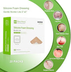 NeuHeils Silicone Foam Dressing Gentle Border Lite 2''x2'', Pad Size 1''x1'', 20 Pack for Small Bed Sore Pressure Ulcer Wound Bandages Patches