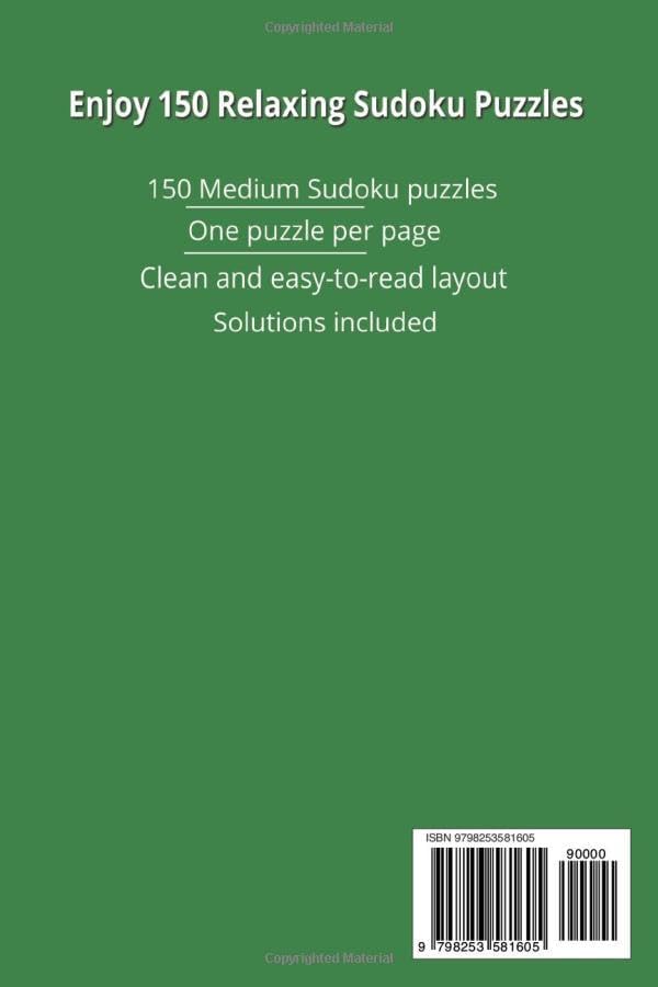 150 Medium Sudoku Puzzles for Adults: Challenging Brain Games | One Puzzle Per Page | Relaxing & Engaging Sudoku for Focus | 6x9 inches, 228 pages | Solutions Included