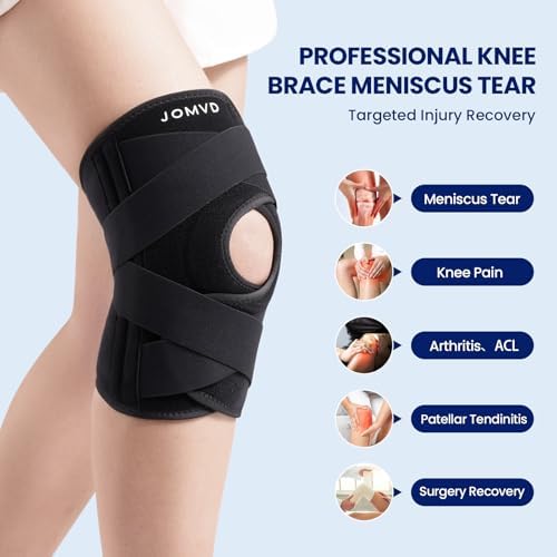Knee Brace for Knee Pain, Meniscus Tear, ACL, Adjustable Knee Support with Side Spring Stabilizers for Meniscus Tear, Arthritis, Patella Stability, Knee Pain Relief, Women and Men, Large