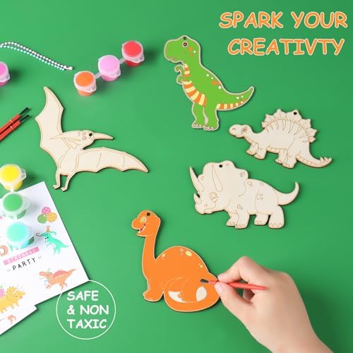 Dinosaur Party Favors for Kids – 12 Pack Dino Painting Kits Wooden Keychains Arts and Crafts for Kids, Birthday Party Rerturn Gifts Goodie Bag Filler Pinata Stuffers Activities Toy Classroom Prizes