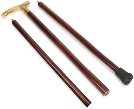 Ajuny Wooden Walking Stick for Men Women Seniors Lightweight Detachable 36 Inches Handmade Cane with Decorative Fritz Style Brass Handle Unique Gift for Adults