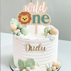 Lion Wild One Cake Topper - Wooden and Acrylic Jungle Safari 1st Birthday Cake Topper, Wild One Birthday Decorations for Boys, Jungle Animal Party Decor