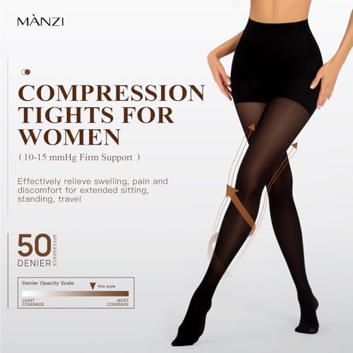 MANZI Compression Tights for Women Shaping Firm Support Pantyhose 50 Denier Pack of 1