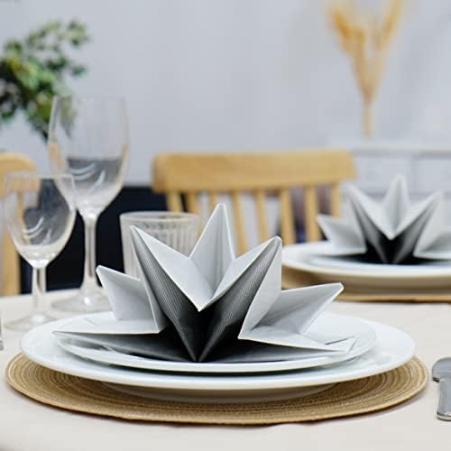 Star Shaped Origami Dinner Napkins in Gradient Black & White (Disposable) - 12 Pack, 23" x 15", 3-Ply Paper - Style Name: Pop Gaze