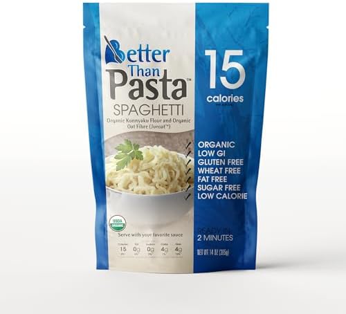 Better Than Pasta Organic Shirataki Spaghetti – USDA Organic, Zero Net Carbs, Keto & Diabetic Friendly, Gluten-Free, Low-Calorie, Plant-Based, Non-GMO, No Odor, Ready-to-Eat Konjac Noodles – 14oz (Pack of 6)