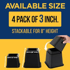 Lifemaster Furniture Riser Set - 4 Pieces Non-Slip Design Furniture Leg Riser fits with Bed, Chair, Table, Sofa, Desk, and Couches - Black
