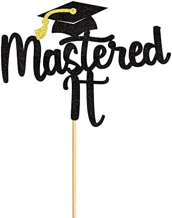 1Pc Black Glitter Mastered It Cake Topper, College Grad, Congratulations MBA Graduation Party Decorations Supplies