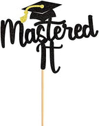 1Pc Black Glitter Mastered It Cake Topper, College Grad, Congratulations MBA Graduation Party Decorations Supplies