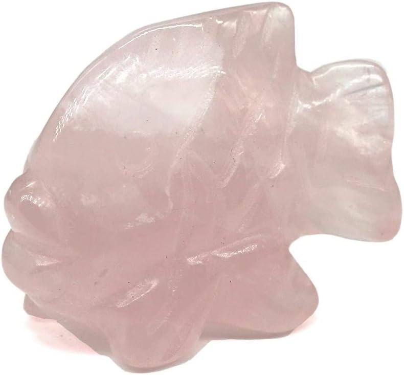 1.5" Fish Statue Natural Gemstone Room Decoration Healing Crystal Animals Figurines Reiki Lucky Carved Stones (Color : Rose Quartz)