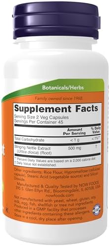 NOW Foods Supplements, Stinging Nettle Root Extract (Urtica dioica) 250 mg, Supports Prostate Health*, 90 Veg Capsules